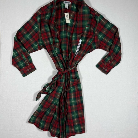 Duluth Trading Co men’s cotton robe Red green plaid - Picture 1 of 10